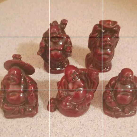 5 Mini Red Feng Shui Laughing Buddha Figurines, Wealth/Luck - Picture 5 of 5